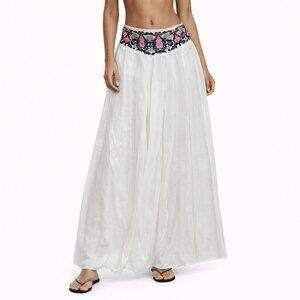 OndadeMar white wide legged embroidered beach pants size L